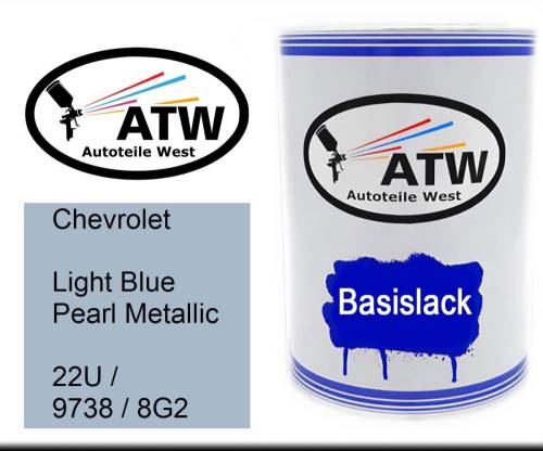 Chevrolet, Light Blue Pearl Metallic, 22U / 9738 / 8G2: 500ml Lackdose, von ATW Autoteile West.